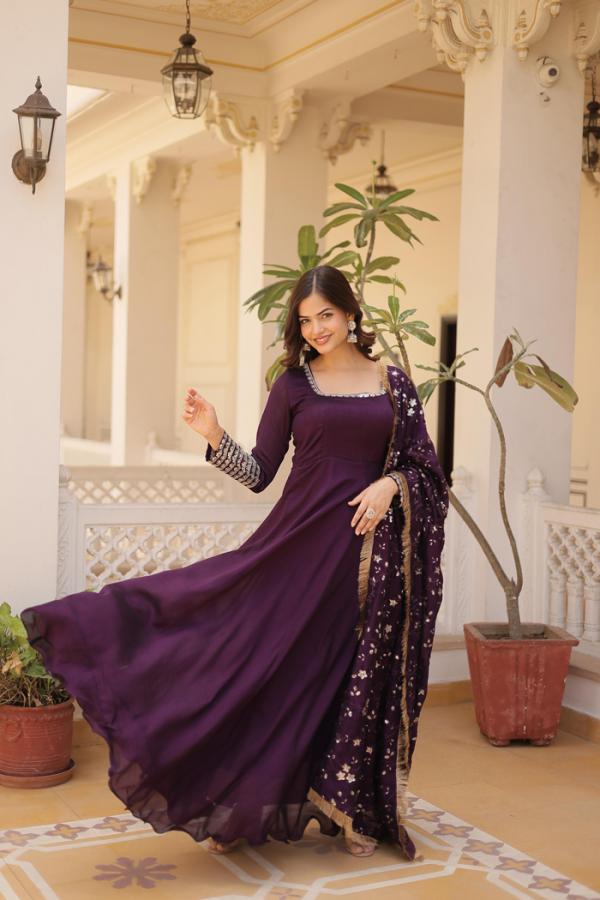 Vamika Vol 38 Vichitra Silk Designer Gown With Dupatta Collection